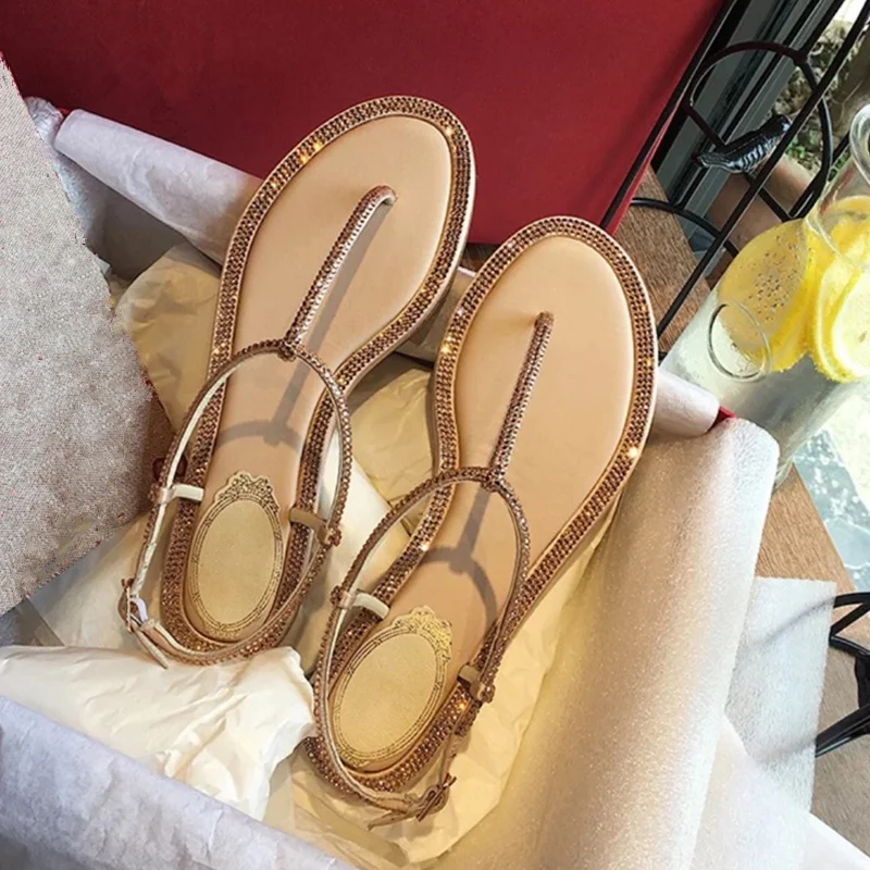 

2019 Summer Woman Sandals Glitter Crystal Embellished Flip Flop Women Flats Buckle Slingback Women Gladiator Chaussures Femmes