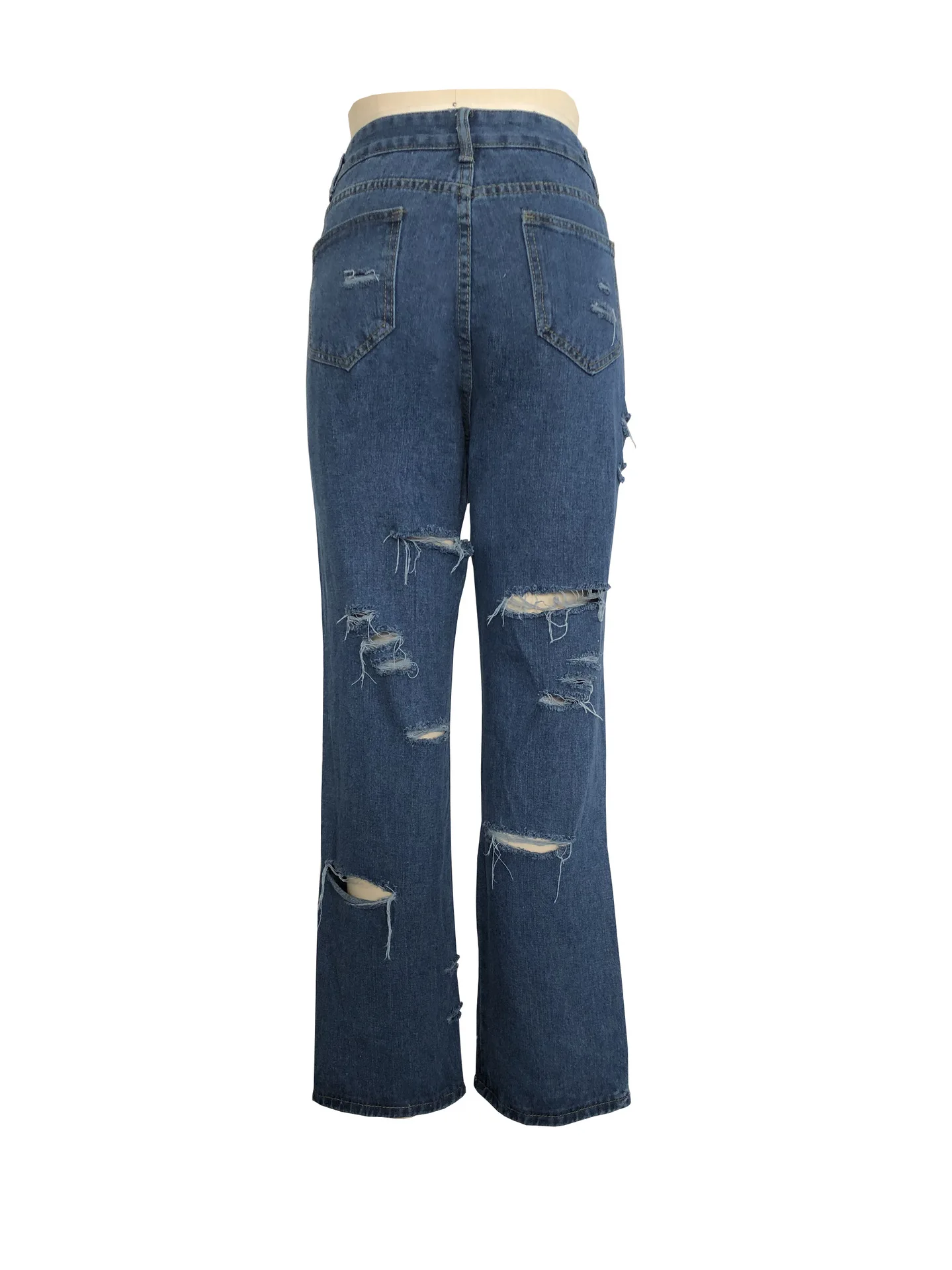 Синие рваные потертые джинсы-бойфренды Женские повседневные Летние Осенние простые прямые брюки с дырками весенние брюки размера плюс