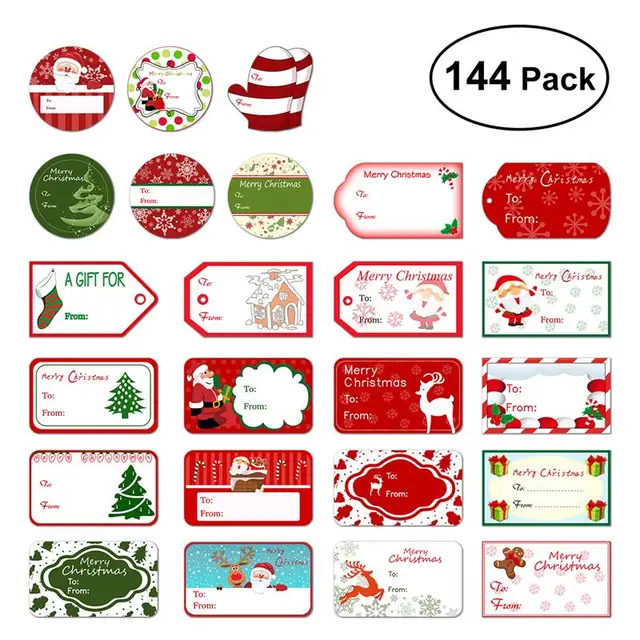 144 Christmas Self Adhesive Gift Tag Stickers 24 Assorted Designs Santa