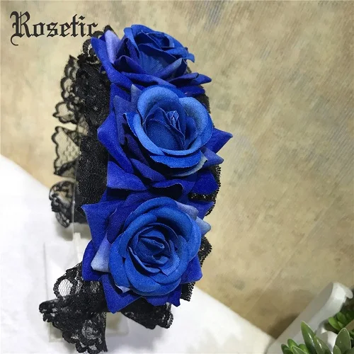 Rosetic Готическая милая Лолита Принцесса повязки для волос розовый черный кружево женские аксессуары для волос винтажный модный головной убор Готическая головная лента - Цвет: Royal Blue