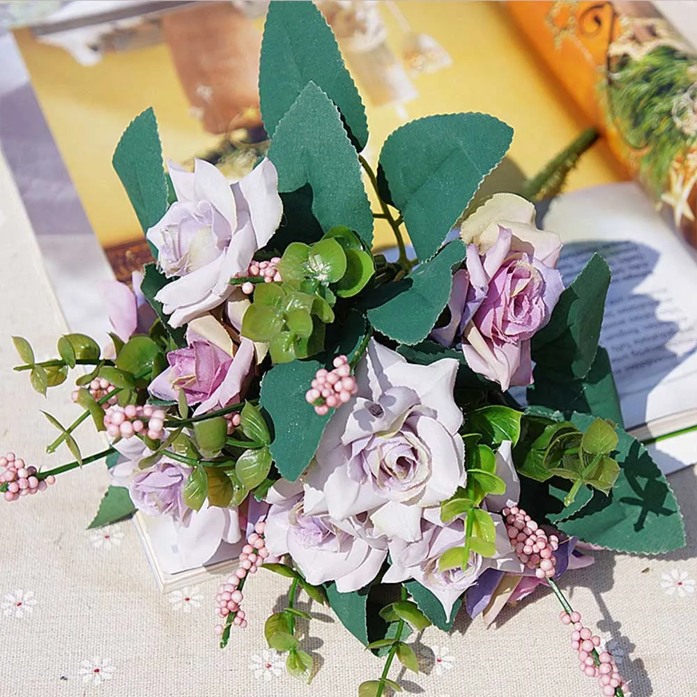 10 голов дешевые искусственные цветы к Рождеству украшения для дома Свадебные шелковые розы Букет невесты аксессуары оформление