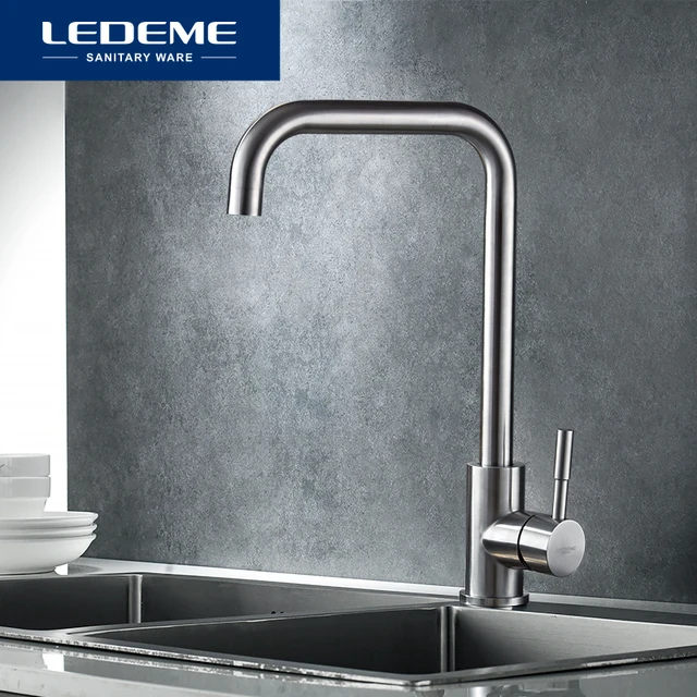 Cheap LEDEME 360 Single Handle Single Hole Kitchen Faucet Mixers Sink Tap Wall Kitchen Faucet Modern Hot and Cold Water L4998-4