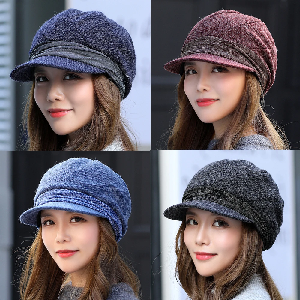 

AOWOFS Girls Beret Cap Autumn Winter Knit Lady Korean Warm Wool Beret Hats Solid 5 Colors Trendy Elegant Warp Gift Berets Women