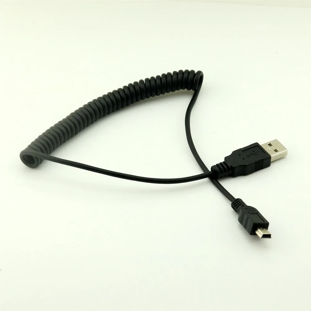 10 шт. черный Спиральный USB 2,0 A штекер к мини USB 5 Pin Мужской прямой кабель-адаптер 5FT
