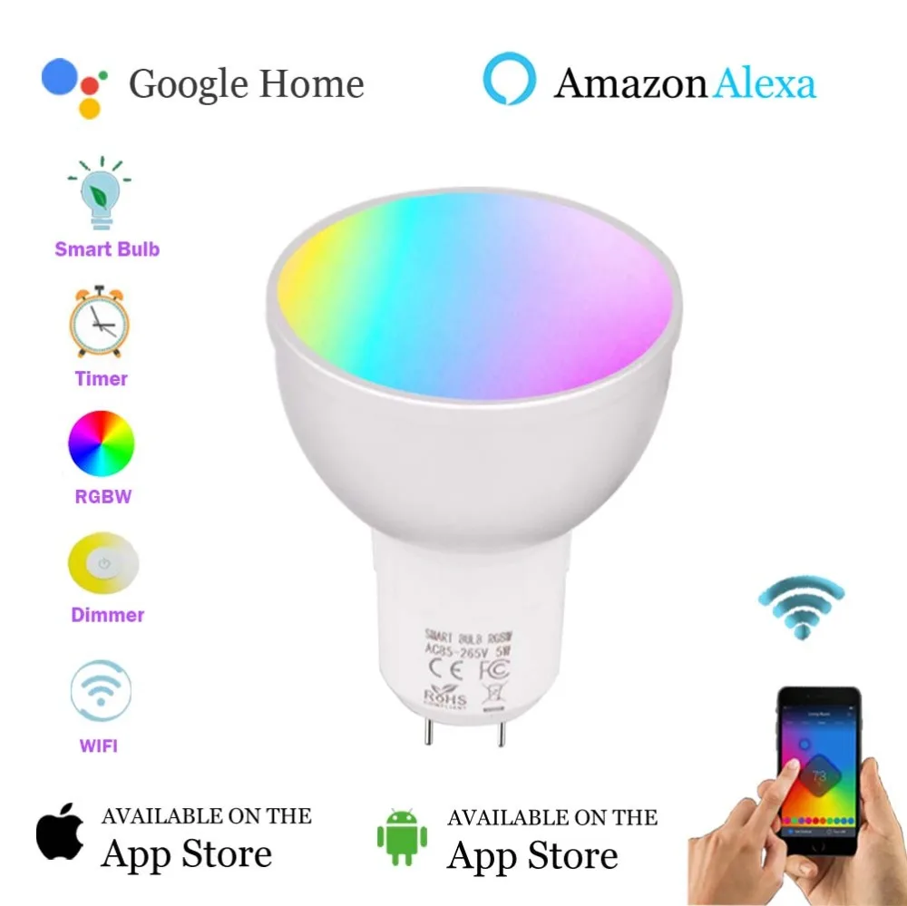 

WiFi Smart Bulb GU5.3 ,Wifi Spotlight 5W Smart LED Bulb,Remote Control Dimmable LED Light Cup Works with Alexa Google Home IFTTT