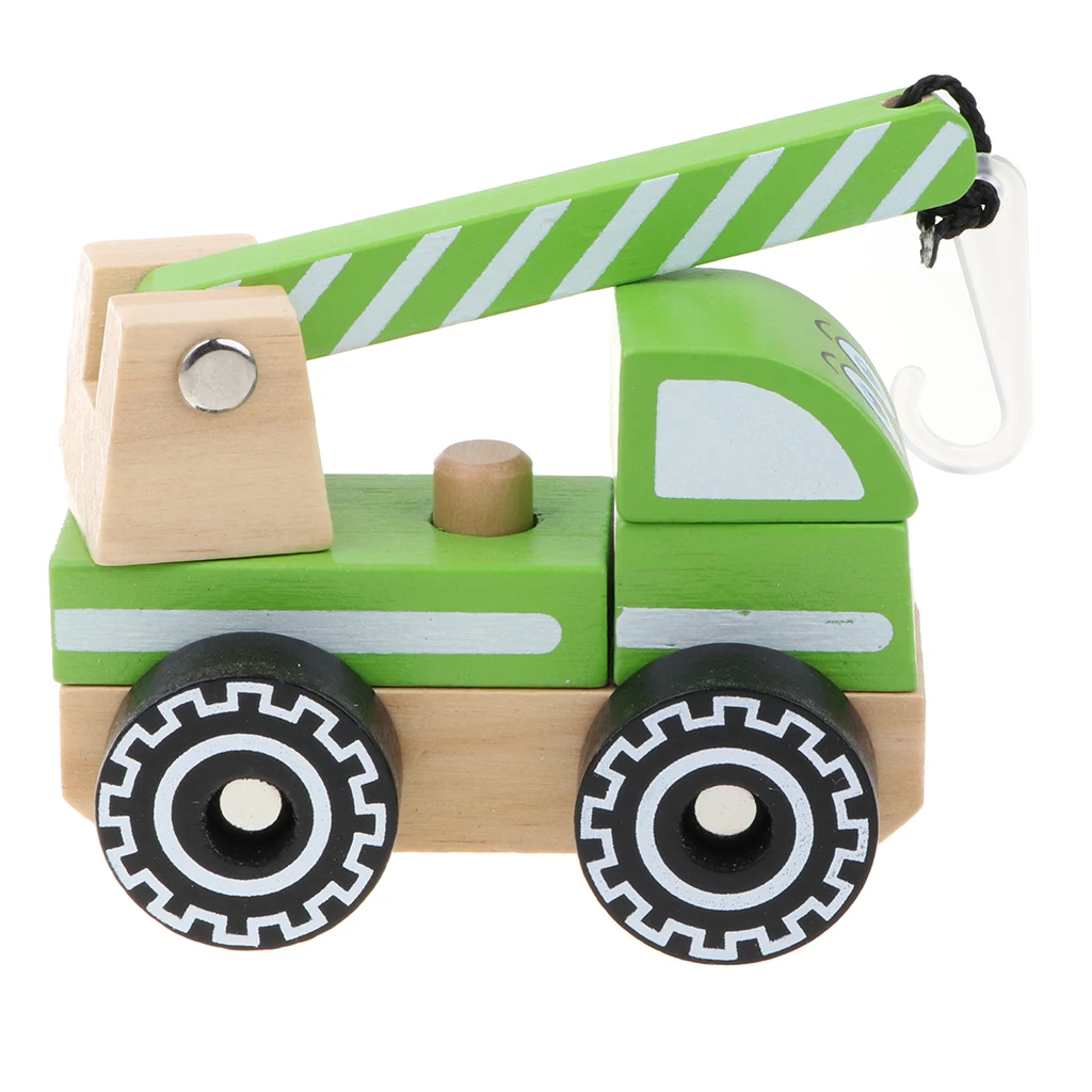 Wooden Construction Engineering Truck Push and Pull Toy, Great for Baby Toddler Motor Skill Development 