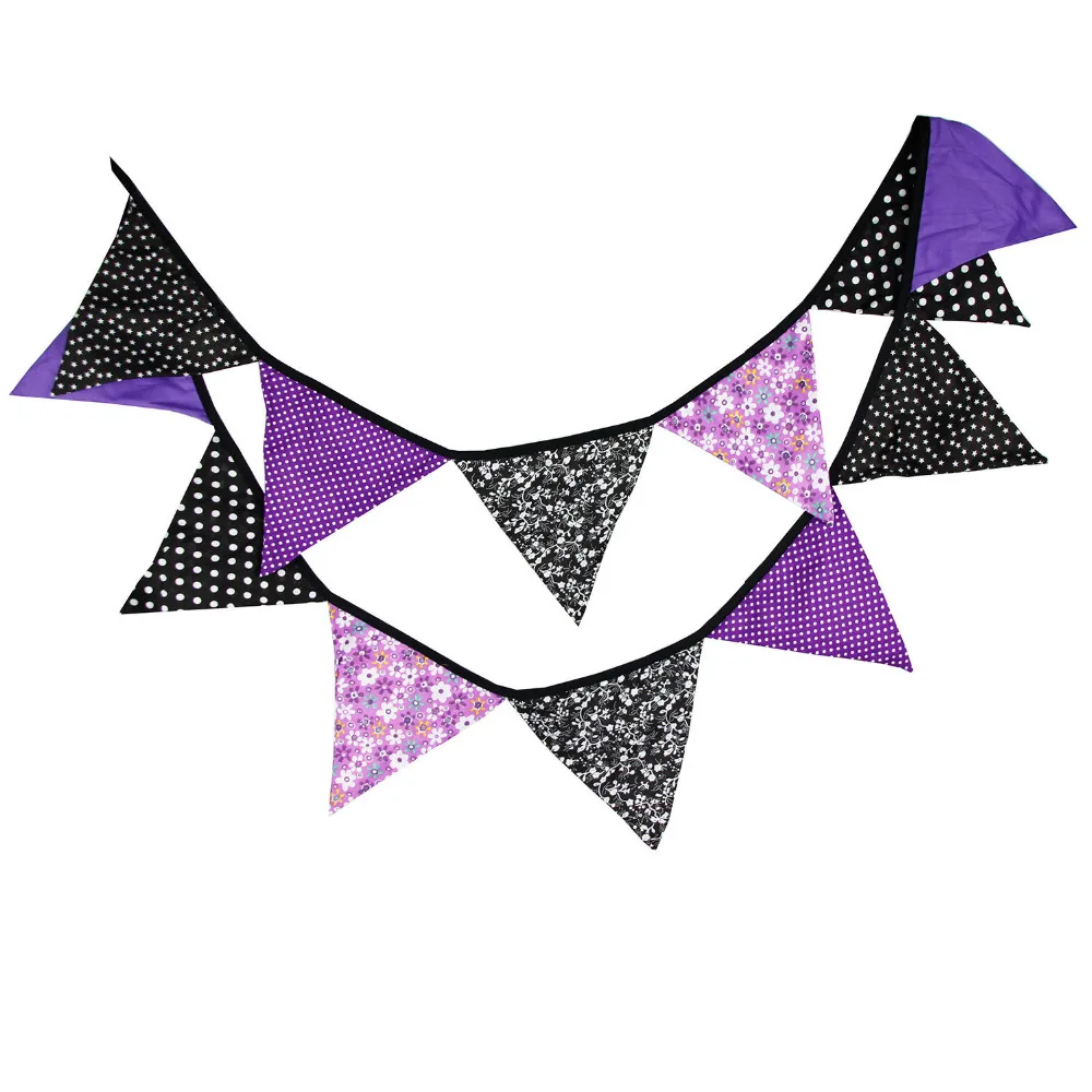 

1pcs 3.2M Halloween Decoration Black Purple Cotton Bunting Banners Holiday Home Flags Festival Decor Hanging Pennant