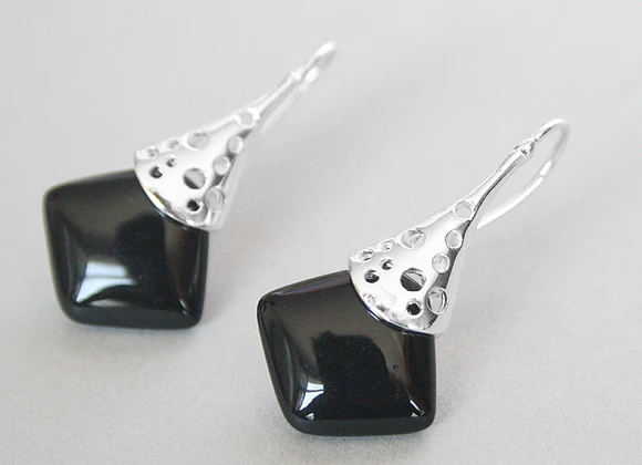 

hot sell new - Lady's unique 925 Silver black agate special hook Earrings 11/2