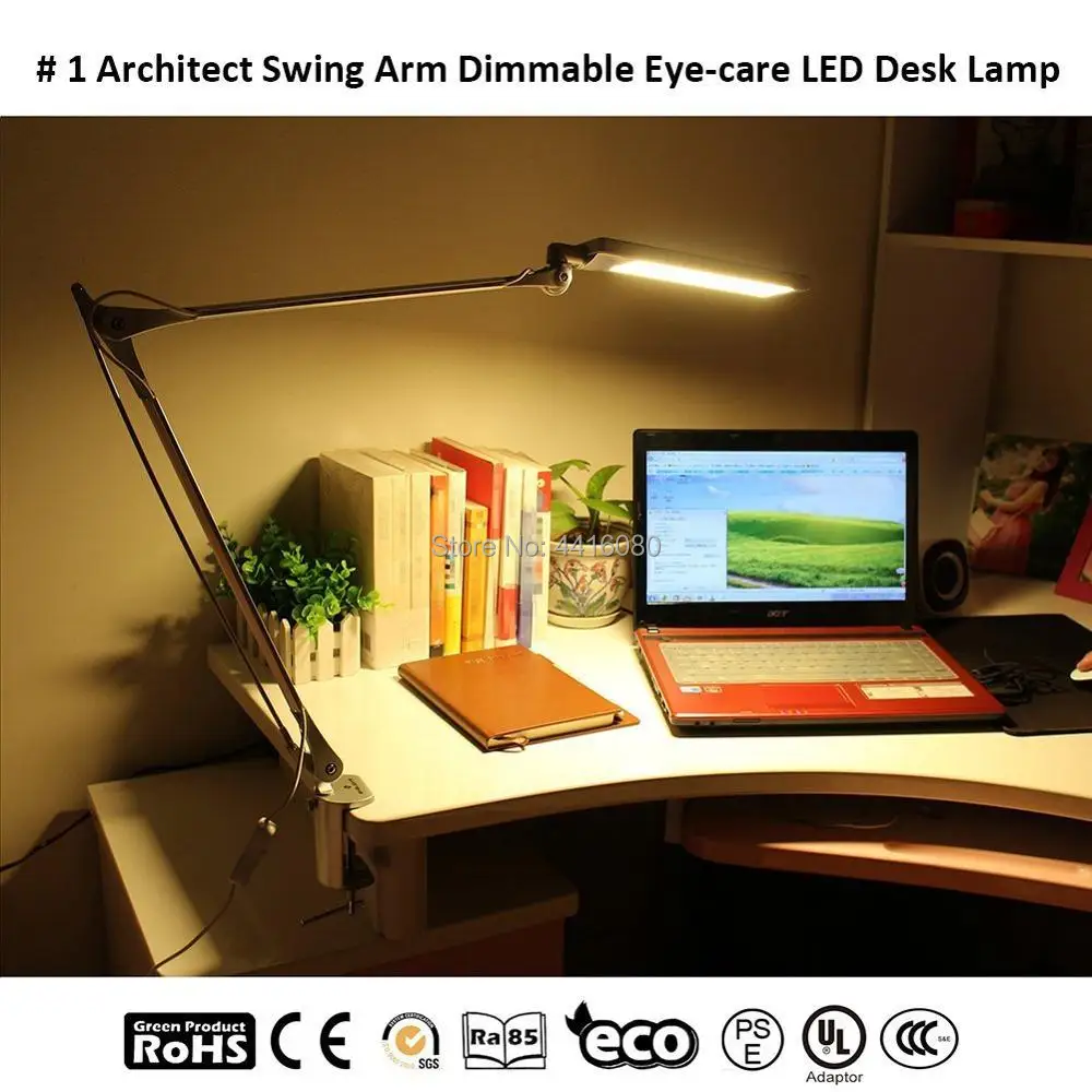 Светодиодная настольная лампа с поворотным рычагом, настольная лампа с зажимом для глаз, офисный светильник с регулируемой яркостью, с сенсорным управлением, с памятью Functio Metal Architect10w