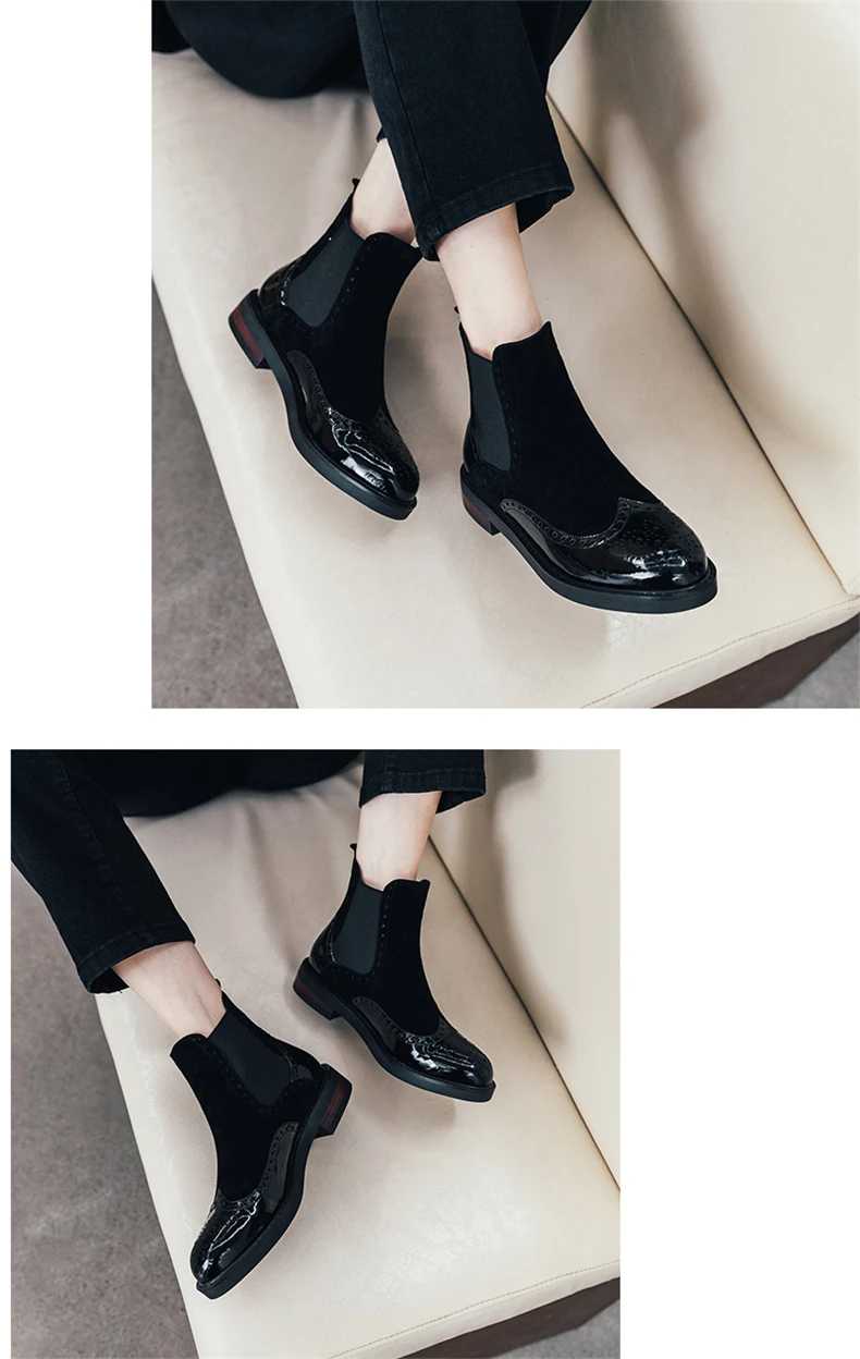 Women Winter cheleas Boots Genuine leather Ankle slipon flat boot woman Short black Boots for women boots