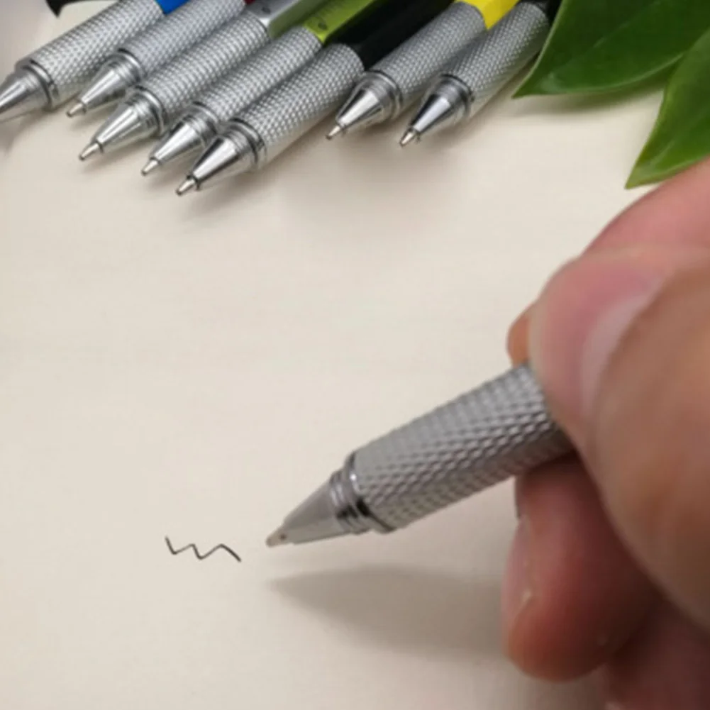 

1Pcs 7 in 1 Multifunction Metal Plastic pen Ballpoint Pen Stylus Screwdriver Ruler Level with Top and Scale Home Tool