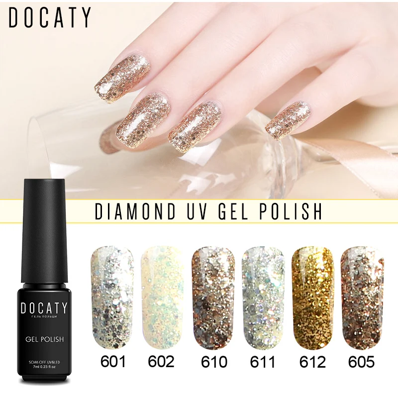 Гибридные Лаки Docaty алмазные полуперманентные УФ-гель-лаки для ногтей