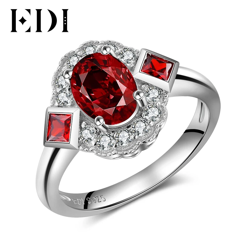

EDI Women Genuine 1.75ct Natural Stone Garnet 925 Sterling Silver Engagement Ring For Design ewelry