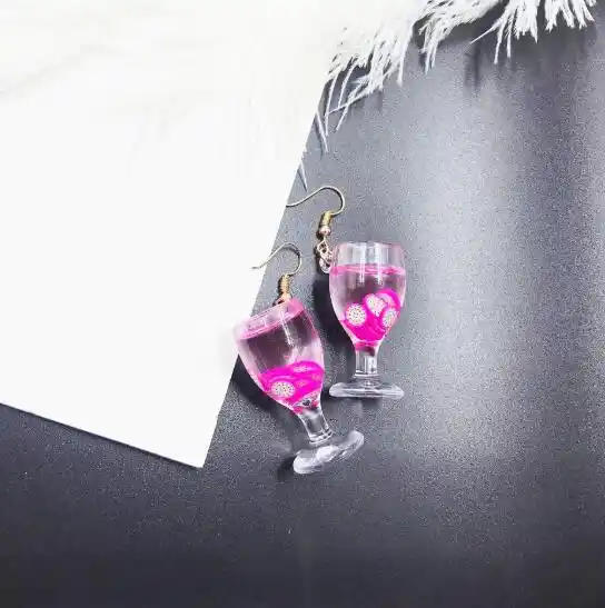 Personality Red Wine Goblets Fruit Pitaya Earrings Resin Lovely