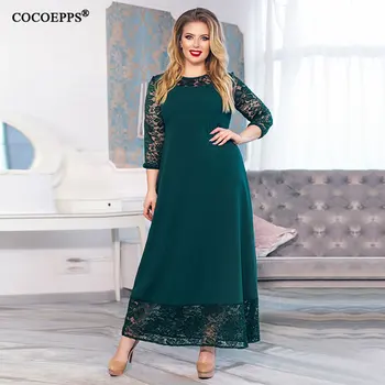 

5XL 6XL 2019 Patchwork Loose Long Dress Sexy Hollow Out Big Sizes Women Maxi Dress Plus Size Long Sleeve Casual Dress Vestidos