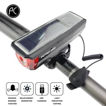 

PCycling Bike Light Solar Power Cycling Light Waterproof 350 Lumen Bicycle Bell Light LED USB Rechargeable Lamp Front Headlights