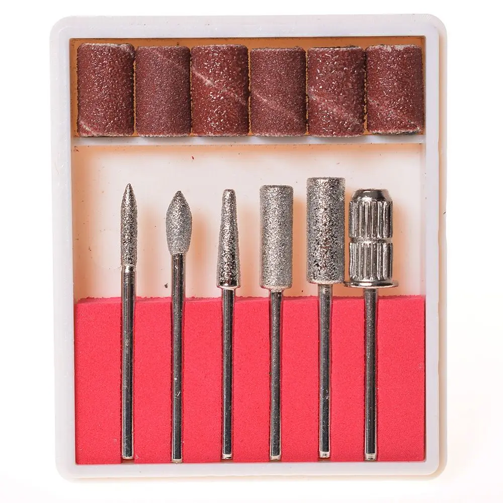 

6Pcs Nail Art Drill Bit Replace Sandpaper Head Set with Case Gel Polish Tips Grinding Polishing Shaping Machine Rotary Tool Kits