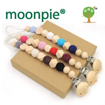 3 pcs geometric wooden crochet beads 15mm pacifier clip dummy holder natural color silk cord baby gift NT162