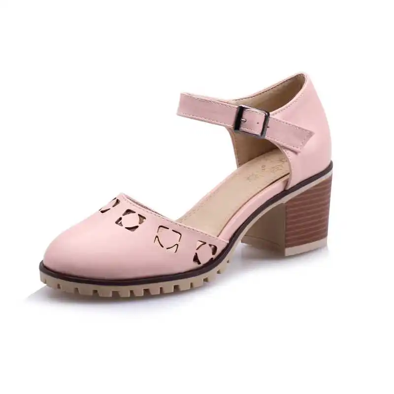 

2016 new deisgn fashion cut-outs women pumps leisure buckle strap med cover heels big size women dating party round toe shoes