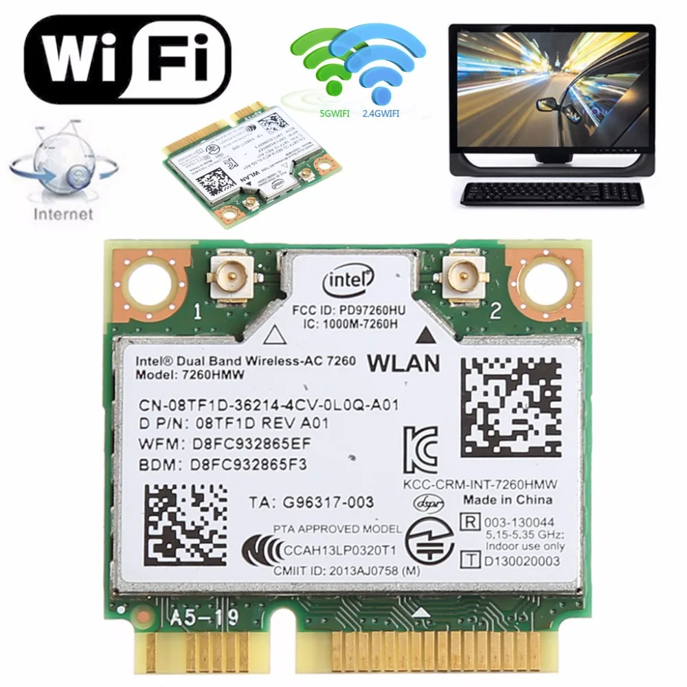Двухдиапазонная беспроводная мини карта PCI Express Bluetooth V4.0 wi fi для Intel 7260 AC DELL 7260HMW с