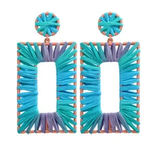 Moda mujer madera bambú ratán geométrico cuadrado pendientes joyería Bohemia gran aro playa gota pendientes pendiente regalo(China)