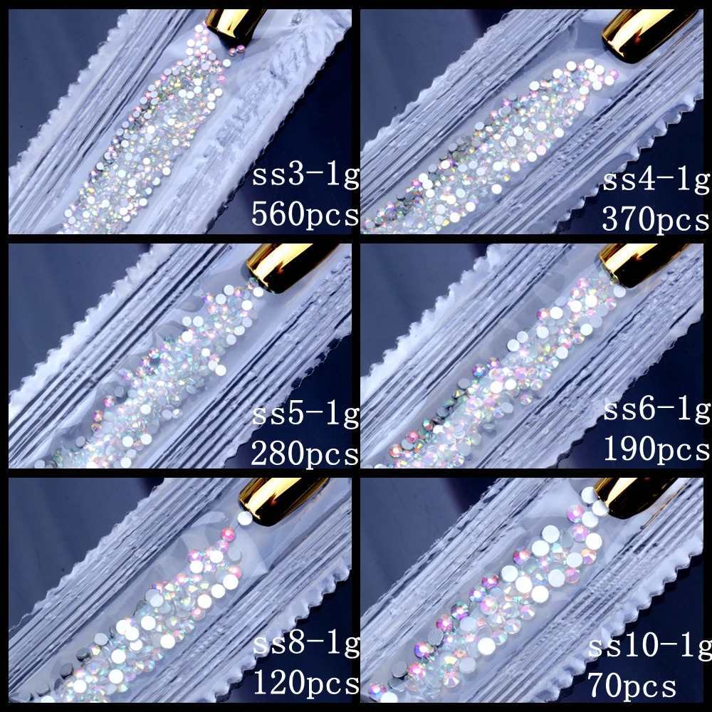 DIY Бисер 6 г 1500 шт SS3-SS10 Хрустальные Стразы AB плоская задняя сторона Стразы для ногтей 3D не исправление инструмент для украшения ногтей для нейл-арта стекло
