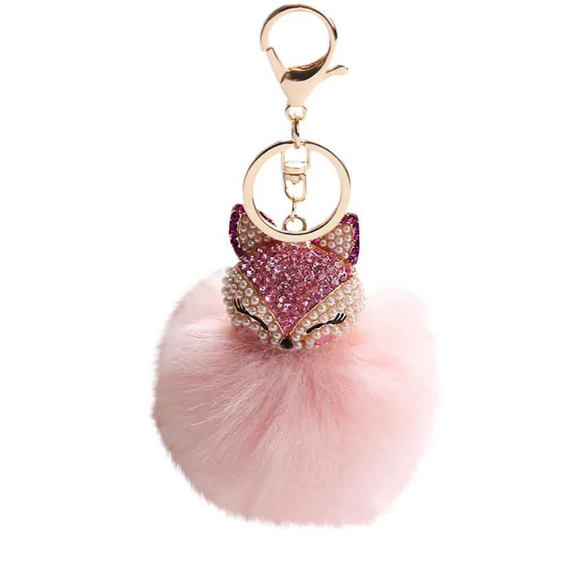 

Women Crystal Fluffy Keychain Fox Pompom Key Ring llavero Pom Pom Fox Fur Ball Key Chain Bag Chaveiro Femme Porte clef 2#
