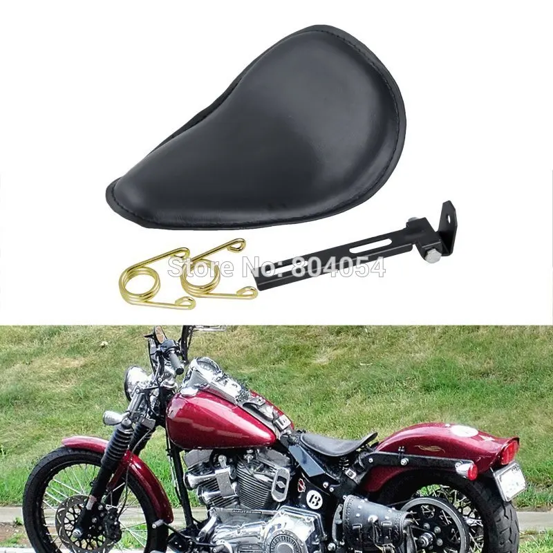 Motorcycle Leatheroid 12"x 10" Mounts Bracket + Spring + Solo Seat For