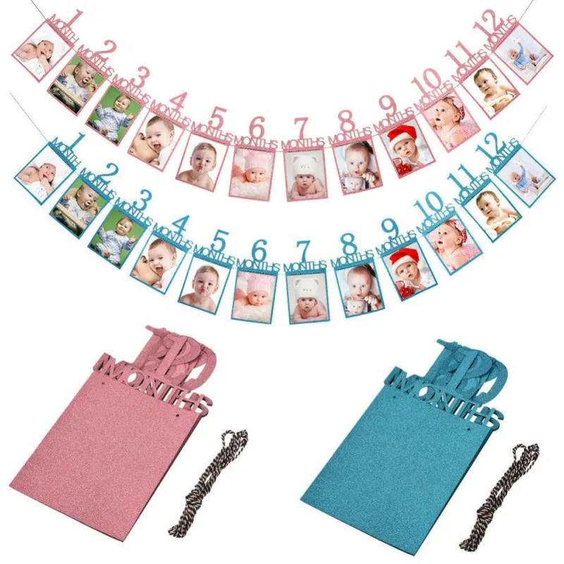 

Birthday Po Folder Po Wall Display Flag For Cute Baby One Year Old 12 Months Kids Birthday Gift Decor