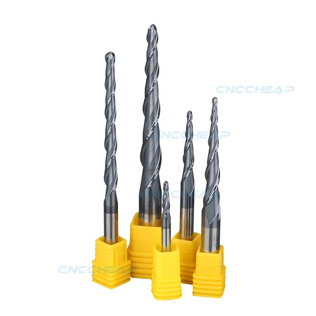 HRC55 Tapered Ball Nose End Mill Tungsten solid carbide Coated Tapered cone cnc milling cutter D3.175-D12mm engraving bit