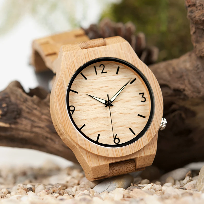 BOBO BIRD WD27 Bamboo Wooden Watch for Men Unique Lug Design Top Brand Luxury Quartz Wood Band Night Green Pointer Wrist Watches - Image 4