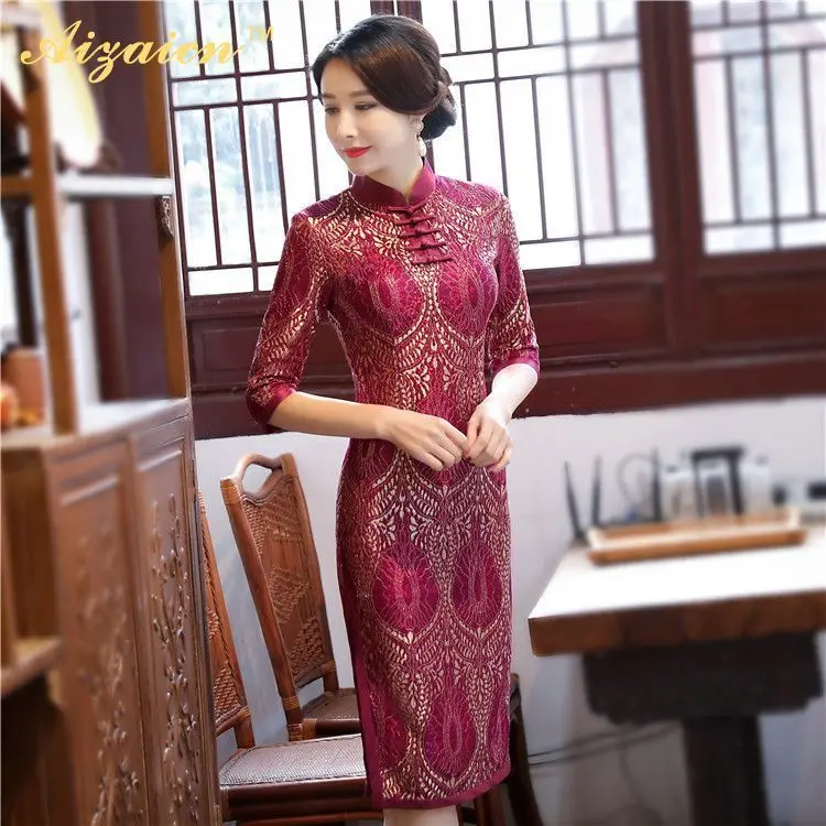 Красный мама Qipao современный китайский Винтаж Cheongsam Для женщин традиционное платье замуж Азиатский Стиль платья Ретро Халат Hanfu