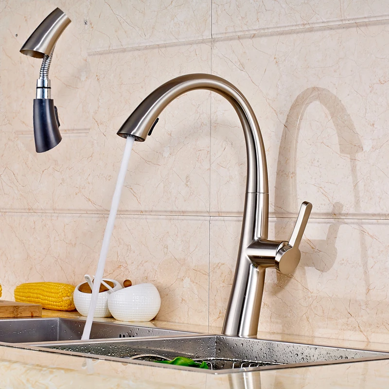 modern brushed nickel kitchen basin sink faucet water taps pull out spout with hot and - Kitchen Sink Water Lines modern brushed nickel kitchen basin sink faucet water taps pull out spout with hot and - Kitchen Sink Water Lines