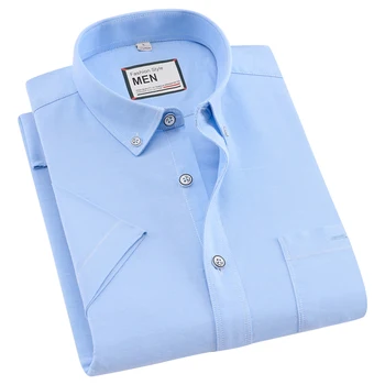 

Men's Thin Short-Sleeve Solid Dress Shirt Button-down Collar Standard-fit Comfortable Soft Oxford Cotton Shirts