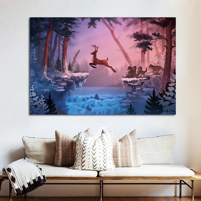 Winter Forest Nature Deer Wolves Animal Fairy Ly32 Living Room Home Winter Forest Nature Deer Wolves Animal Fairy Ly32 Living Room Home Wall Modern Art Decor Wood