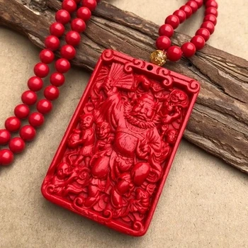 

Natural cinnabar pendant, carved red Zhong Kui, ghost hunting pendant, lucky charm, men's and women's necklace Necklace