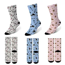 1 пара счастливых женских Хлопковых Носков забавные носки унисекс Харадзюку с принтом женские синие розовые длинные носки с милым котом женские 6JQ-ZWL09