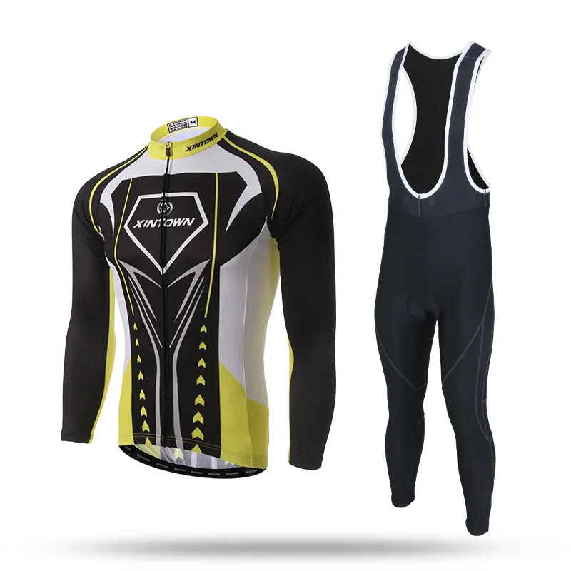 

New Long Sleeve Cycling Sets Yellow Black Anti-sweat Jersey and GEL Pad Bib Pants Trousers Bike Bicycle Jersey Suit Ciclismo
