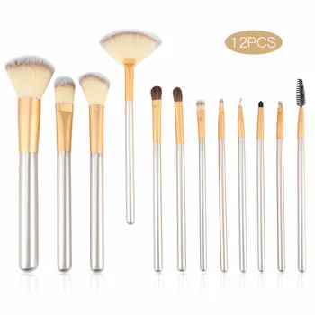 

12pcs/lot Classic Beige Wood Handle Professional Makeup Brushes Set Kit For Face Make Up Beauty Cosmetic Brush + PU Leather Bag