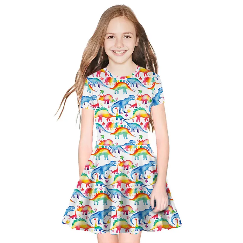 Детское платье для девочек от 10 до 12 лет, платье с единорогом летний костюм принцессы для девочек года повседневная детская одежда с короткими рукавами Vestido Menina