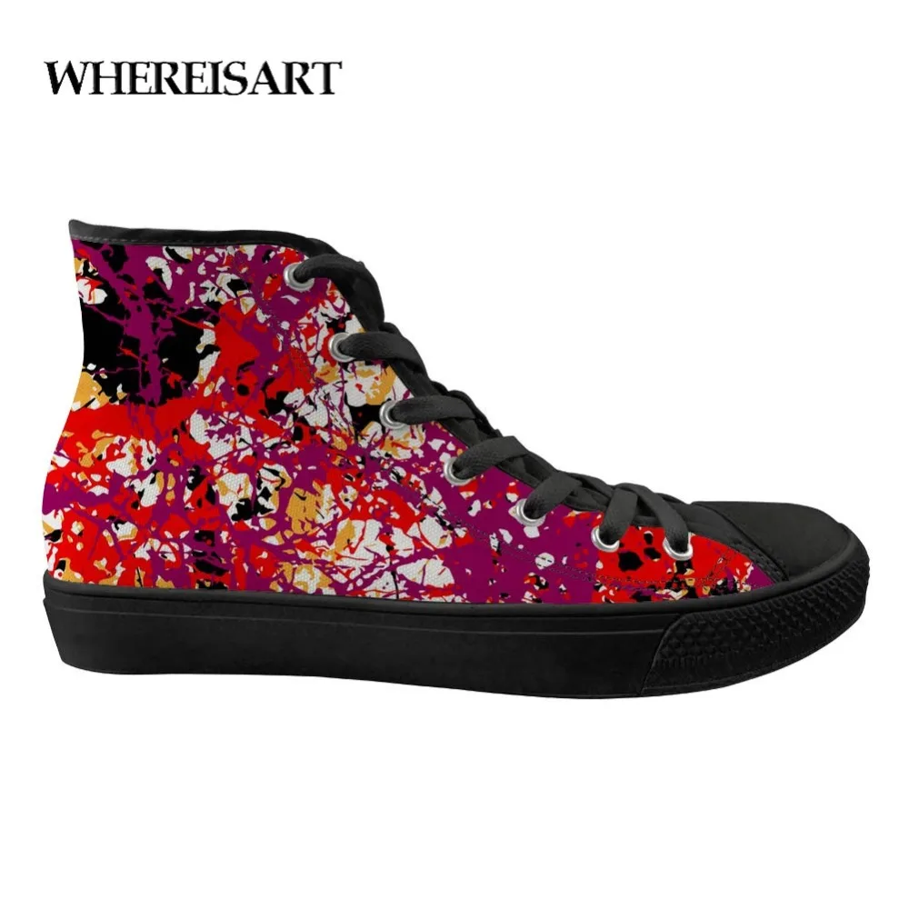 WHEREISART Outdoor Men's Vulcanized Shoes Printing Men's High To Help Casual Teen Boys Canvas Graffiti Pattern Print Shoes