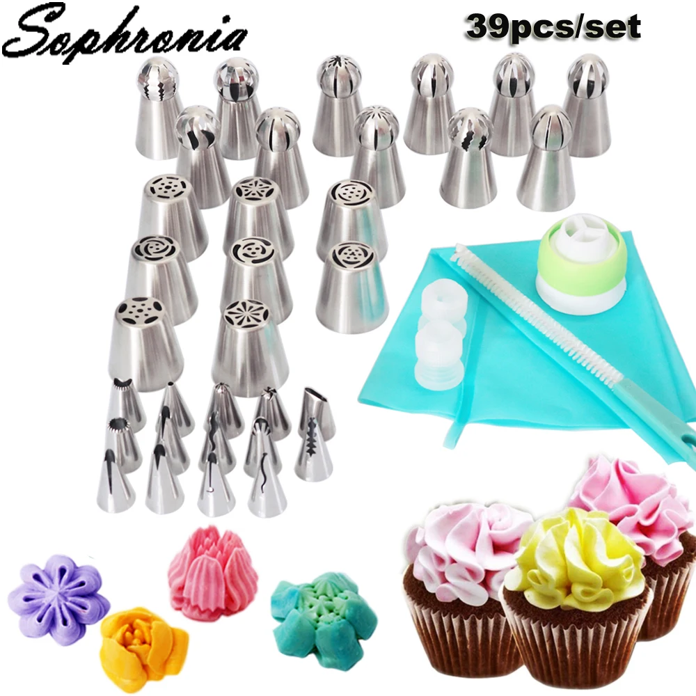 

Sophronia 39PCS/set Stainless Steel Pastry Nozzles Set Flower Cake Decorating Tools Icing Piping Tips Nozzle Set CS110