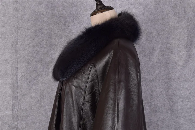 Распродажа для женщин из натуральной овечьей кожи бабушка зимняя куртка шерстяная линия натуральным лисьим меховой воротник коричневы