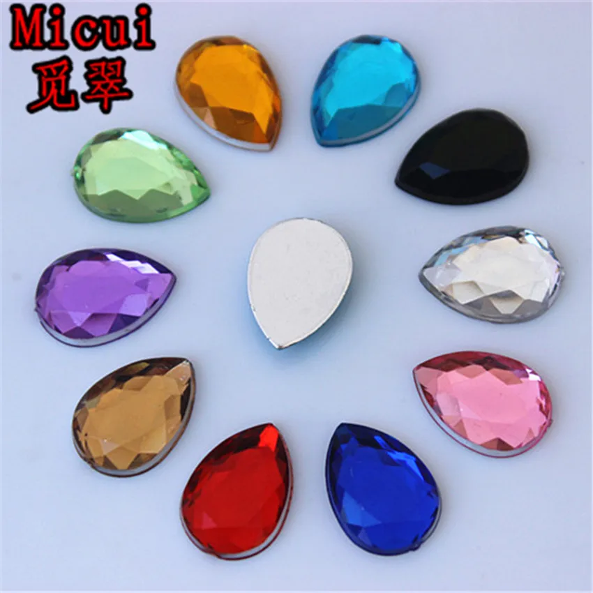 

Micui 100PCS 10*14mm Crystal Drop Rhinestone Flatback Acrylic Fancy Shape Strass Stones For Clothing Crafts Decorations MC453