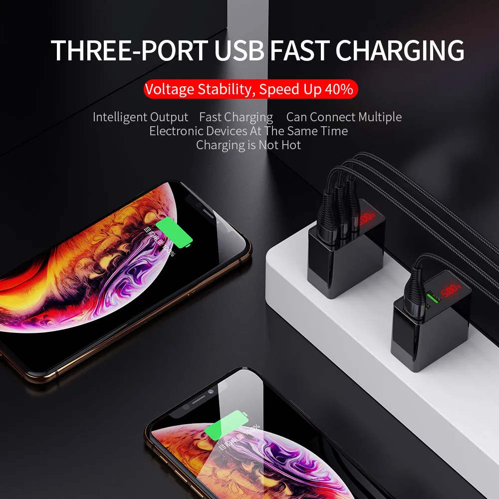 Mobile Phone Charger LED Display 3 USB Charger for iPhone Samsung Xiaomi EU Travel Wall Charger for Phone Charging Usb Adapter Mobile Phone Charger LED Display 3 USB Charger for iPhone Samsung Xiaomi EU Travel Wall Charger for Phone Charging Usb Adapter