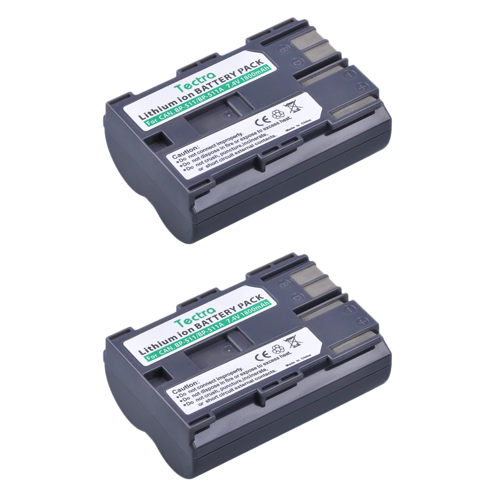 

Tectra 2PCS 1800mAh BP-511 BP511 BP-511A Battery for Canon G6 G5 G3 G2 G1 EOS 300D 50D 40D 30D 20D 5D MV300i BP 511 Battery