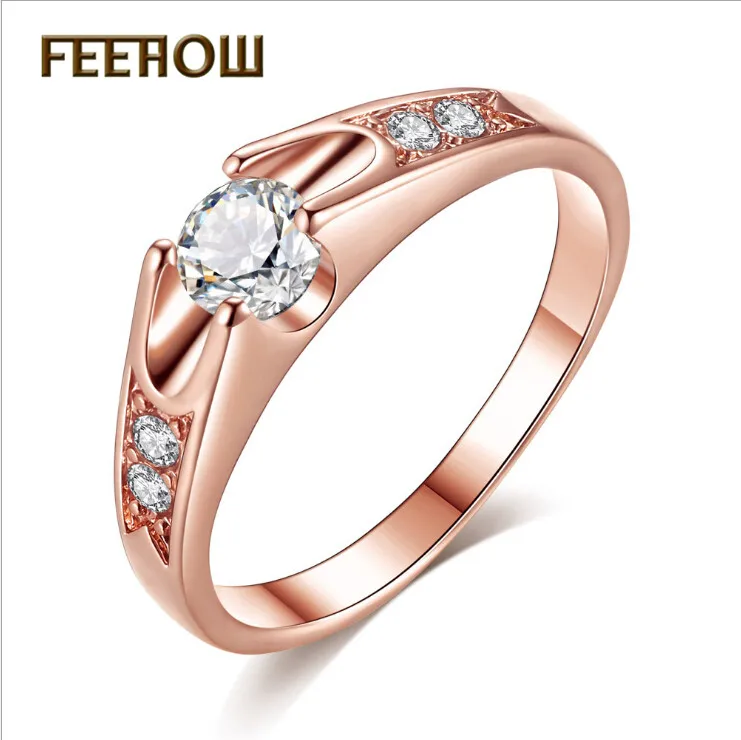 FEEHOW розовое золото цвет крепления anel feminino aneis bijoux ct циркония ювелирные