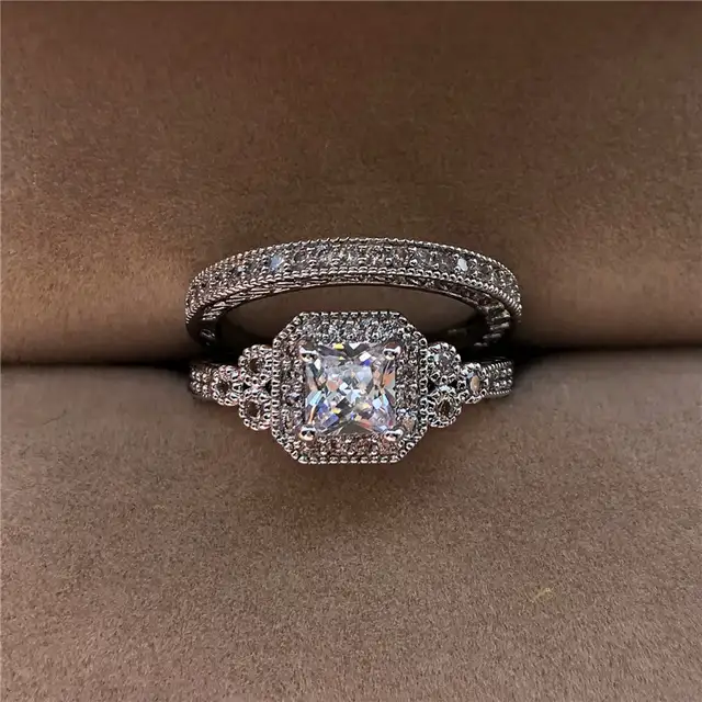 Luxury White Zircon Stone Ring Set New Fashion 925 Silver