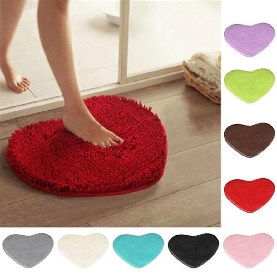 

2018 New Bathroom Non-slip Mats Ouneed 1pc 40*28cm Non-slip Bath Mats Kitchen Bathroom Home Decor heart-shaped Coral Fleece Mat