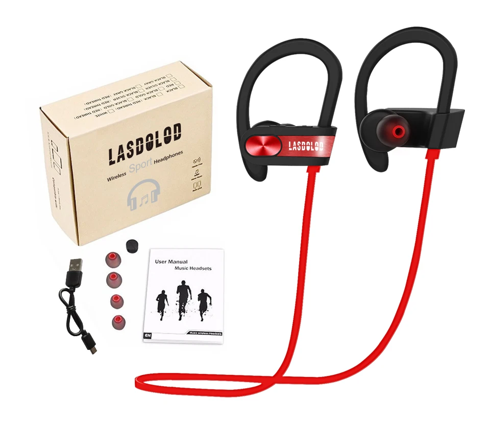 Lasdolod Bluetooth Headphone Sports Wireless Earphones with Mic Red HIFI Headset Bass Earbuds for phone iPhone xiaomi Samsung-97